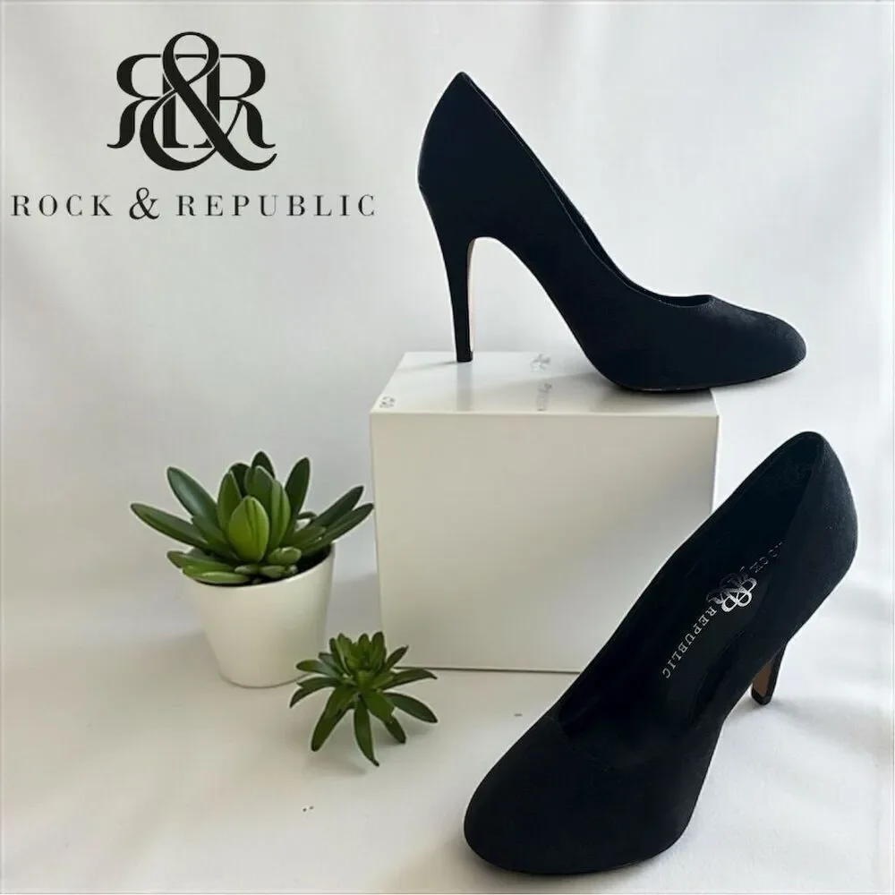 Rock & Republic Women's Black Faux Suede Gwen Stiletto Pumps Almond Toe Heel